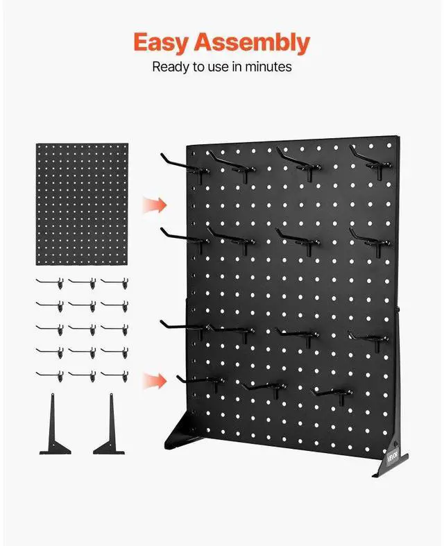 Alt view image 5 of 7 - Pegboard Display Stand with 15 Hooks Pegboard Panels Display Black (1 PCS)