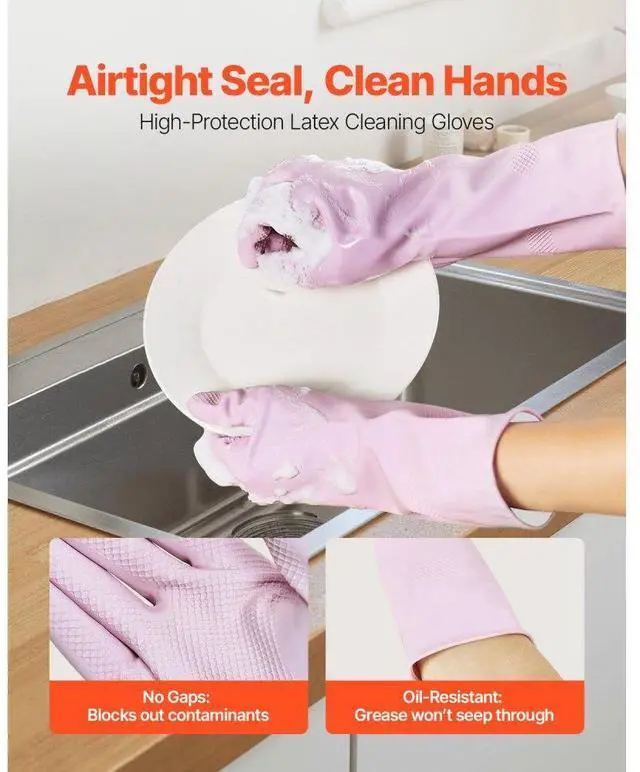 Alt view image 2 of 7 - Reusable Cleaning Gloves 2 Pairs Household Dishwashing Gloves Non-Slip Large