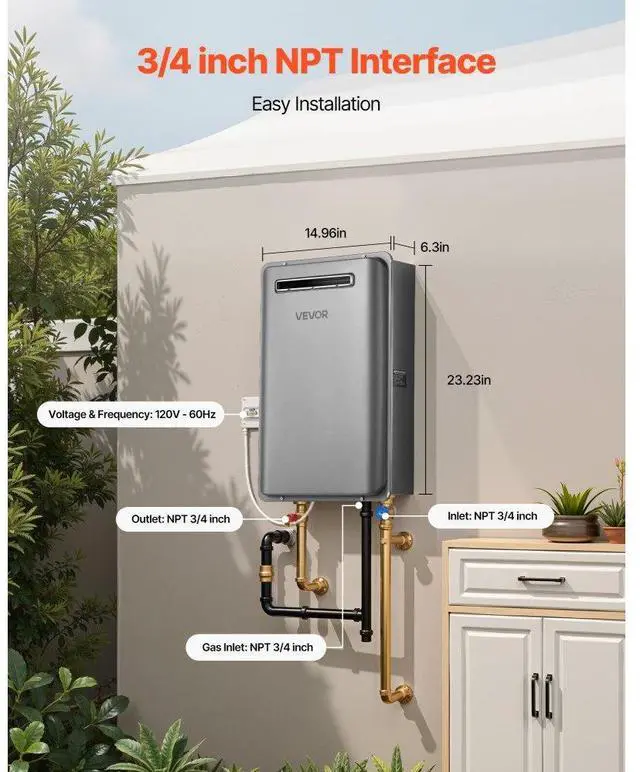 Alt view image 6 of 7 - Gas Tankless Water Heater 5.3Gal 120000 BTU Smart Temp Control