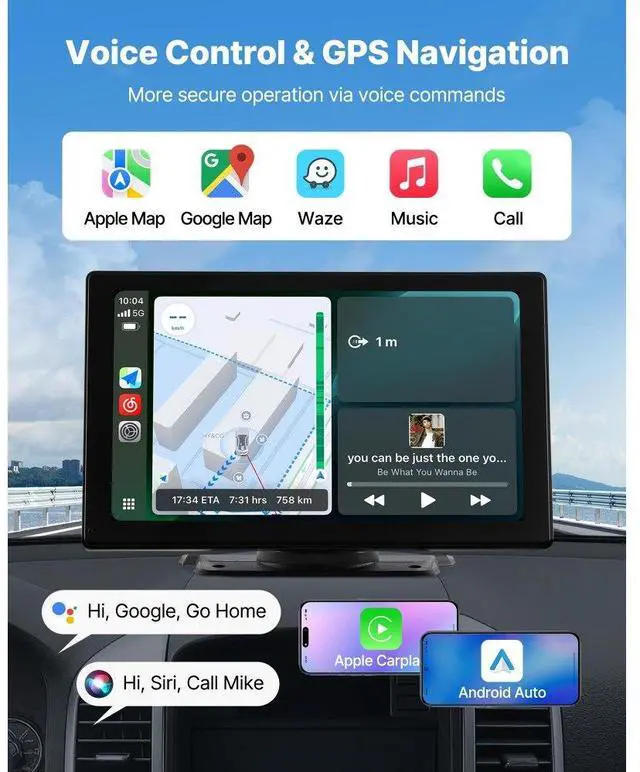 Alt view image 3 of 7 - Car Stereo Radio CarPlay Touchscreen 9 in Apple Android Front/Rear Camera