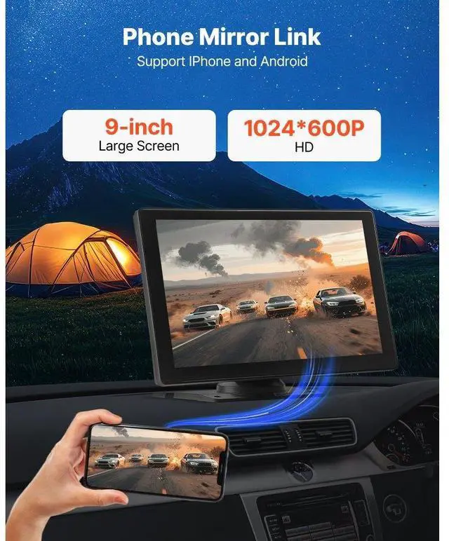 Alt view image 6 of 7 - Car Stereo Radio CarPlay Touchscreen 9 in Apple Android Front/Rear Camera