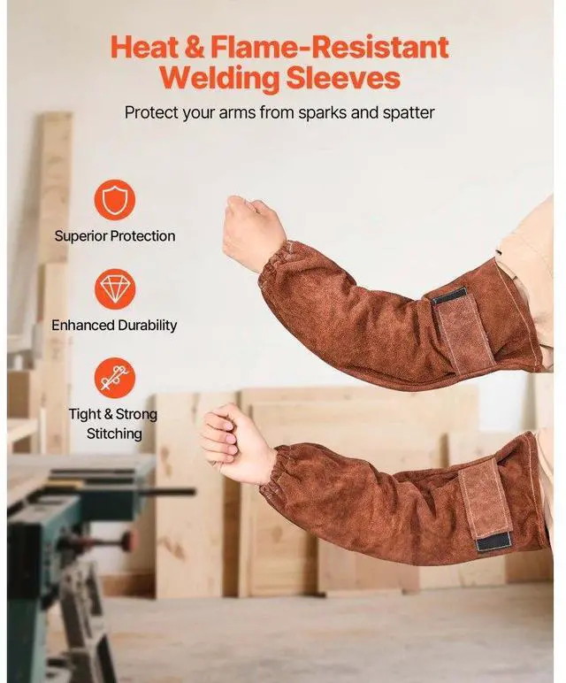 Alt view image 2 of 14 - VEVOR Leather Welding Sleeves Heavy Duty Cowhide Flame Resistant Work Sleeves