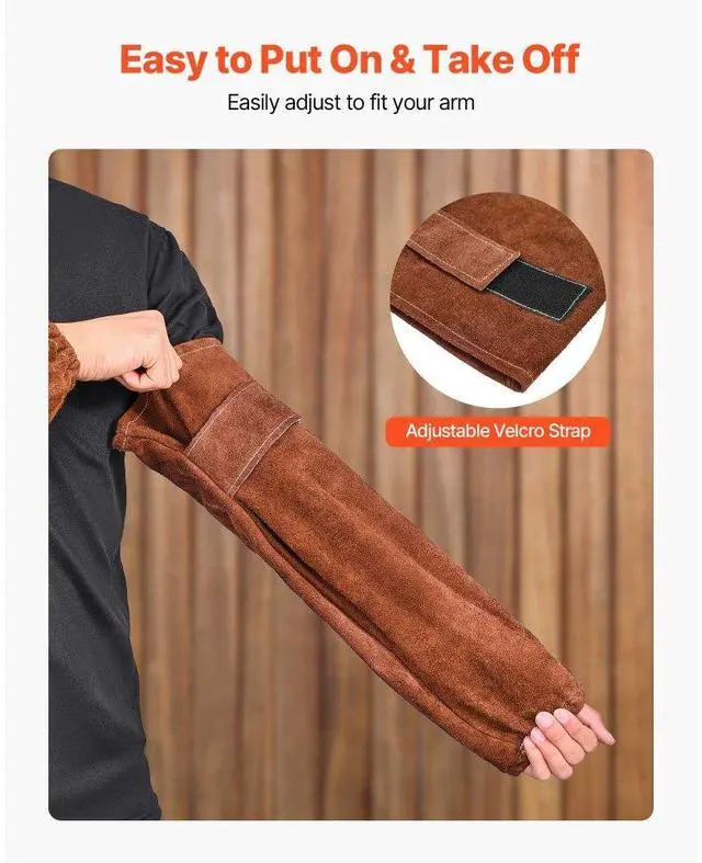 Alt view image 5 of 14 - VEVOR Leather Welding Sleeves Heavy Duty Cowhide Flame Resistant Work Sleeves