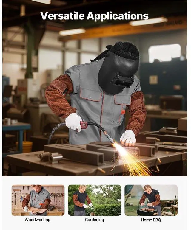 Alt view image 6 of 14 - VEVOR Leather Welding Sleeves Heavy Duty Cowhide Flame Resistant Work Sleeves