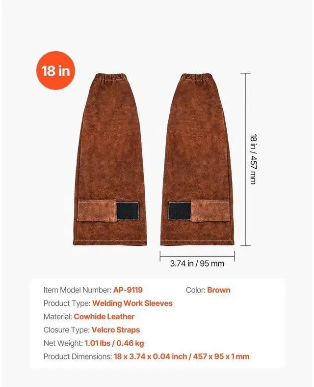 Alt view image 7 of 14 - VEVOR Leather Welding Sleeves Heavy Duty Cowhide Flame Resistant Work Sleeves