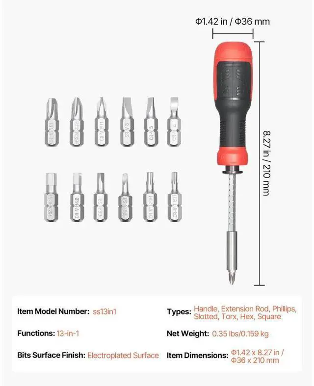 Alt view image 7 of 7 - 13-Piece Screwdriver Set Magnetic Handle Torx Phillips Hand Tools for Sockets