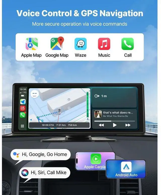 Alt view image 3 of 7 - Car Stereo Radio CarPlay Touchscreen 10 in Apple Android Auto Bluetooth