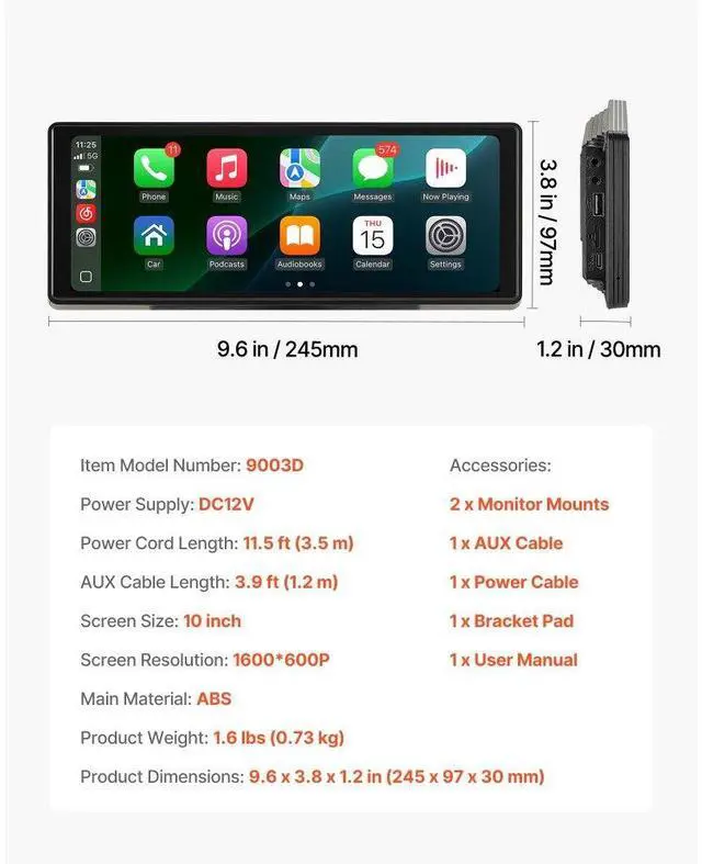 Alt view image 7 of 7 - Car Stereo Radio CarPlay Touchscreen 10 in Apple Android Auto Bluetooth