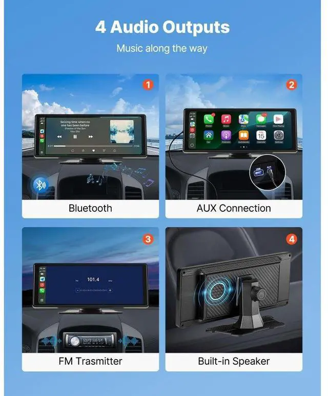 Alt view image 4 of 7 - Car Stereo Radio CarPlay Touchscreen 10 in Apple Android Auto Bluetooth