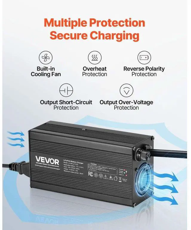 Alt view image 5 of 7 - VEVOR 12V 20A Lithium Battery Charger 14.6V AC-DC LiFePO4 Smart Charger for RV