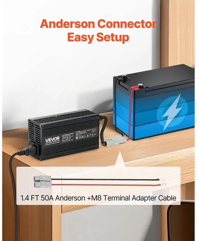 Alt view image 6 of 7 - VEVOR 12V 20A Lithium Battery Charger 14.6V AC-DC LiFePO4 Smart Charger for RV