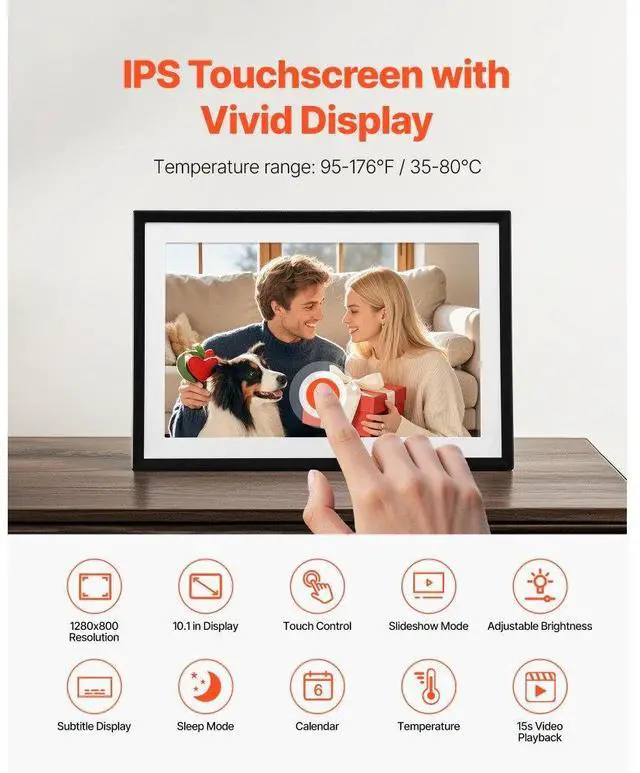 Alt view image 4 of 7 - 10.1 In Digital Picture Frame 32GB 1280x800 HD IPS Touchscreen Wi-Fi Photo Frame