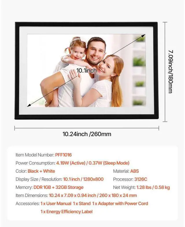 Alt view image 7 of 7 - 10.1 In Digital Picture Frame 32GB 1280x800 HD IPS Touchscreen Wi-Fi Photo Frame