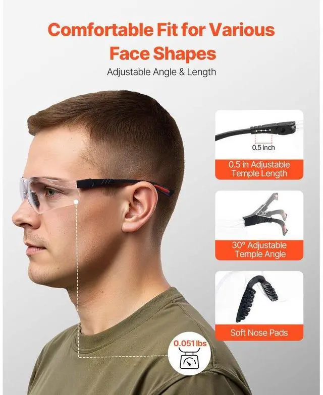 Alt view image 5 of 7 - Safety Glasses Anti-Fog and Scratch-Resistant ANSI Z87.1+ Eye Goggles