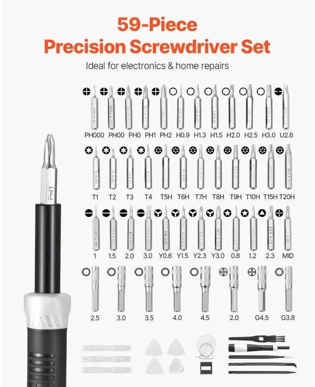 Alt view image 2 of 14 - 59-Piece Precision Screwdriver Set Repair Tool Kit Magnetic Bit for Computer