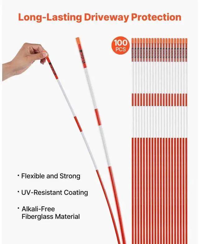 Alt view image 2 of 7 - 100Pcs Reflective Driveway Markers 5/16" Dia 72 in Snow Stakes Reflectors Orange