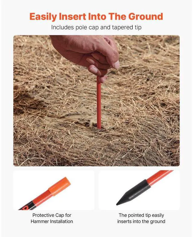 Alt view image 4 of 7 - 100Pcs Reflective Driveway Markers 5/16" Dia 72 in Snow Stakes Reflectors Orange
