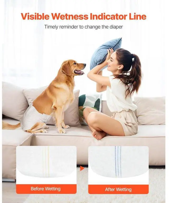 Alt view image 6 of 7 - VEVOR Disposable Dog Diapers Super Absorbent Female Dog Diapers M Size 144 Count