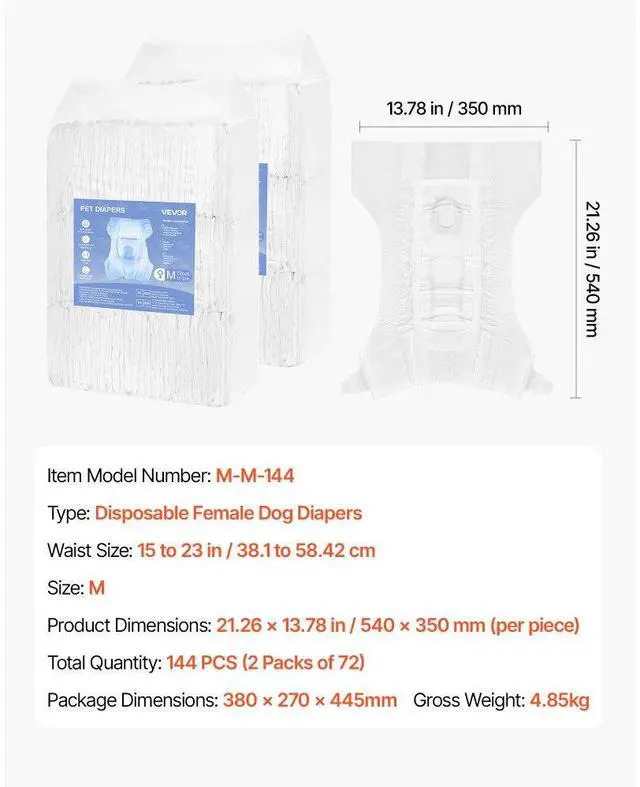 Alt view image 7 of 7 - VEVOR Disposable Dog Diapers Super Absorbent Female Dog Diapers M Size 144 Count