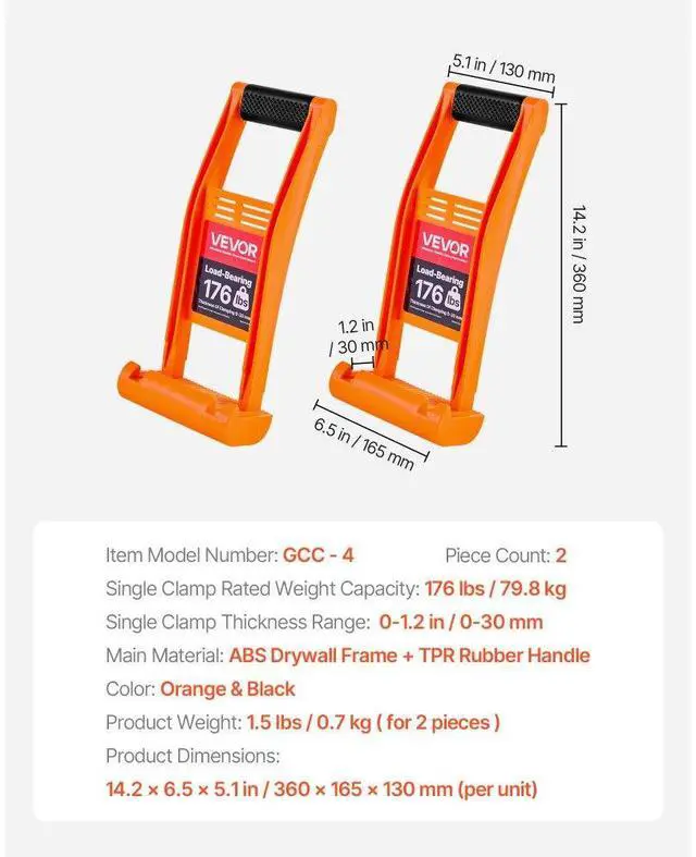 Alt view image 7 of 7 - VEVOR Drywall Carrier 2 Pack Plywood Carriers Handles with 176 lbs Load