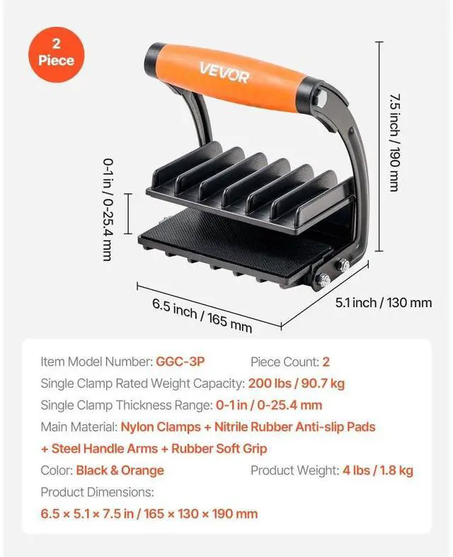Alt view image 7 of 7 - VEVOR 2 PCS Plywood Carrier 200 lbs Drywall Carrying Tool for 0-1 Inches Thick