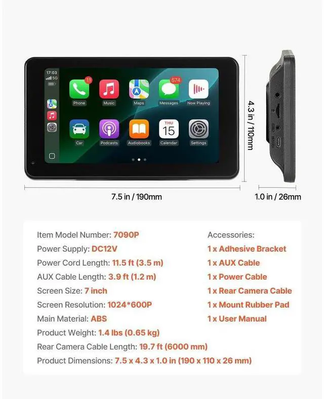 Alt view image 7 of 7 - Car Stereo Radio CarPlay Touchscreen 7 in Apple Android Auto Backup Camera