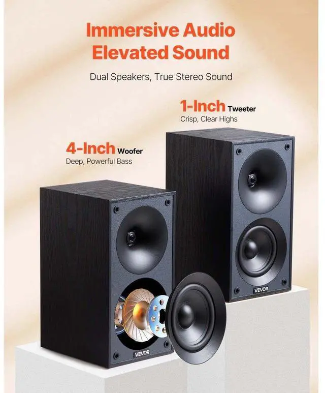 Alt view image 2 of 7 - Passive Bookshelf Home Speakers Pair of Stereo Audio Speakers Cone 70Hz-20KHz