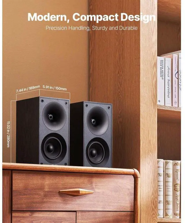 Alt view image 5 of 7 - Passive Bookshelf Home Speakers Pair of Stereo Audio Speakers Cone 70Hz-20KHz