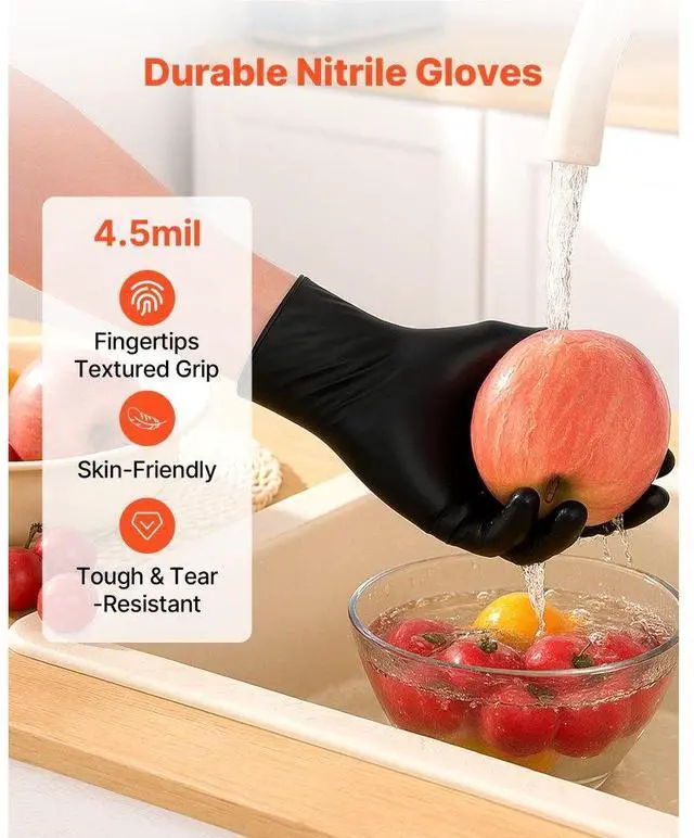Alt view image 2 of 7 - Black Nitrile Disposable Gloves 4.5 Mil Latex & Powder-Free 100 Count Size M
