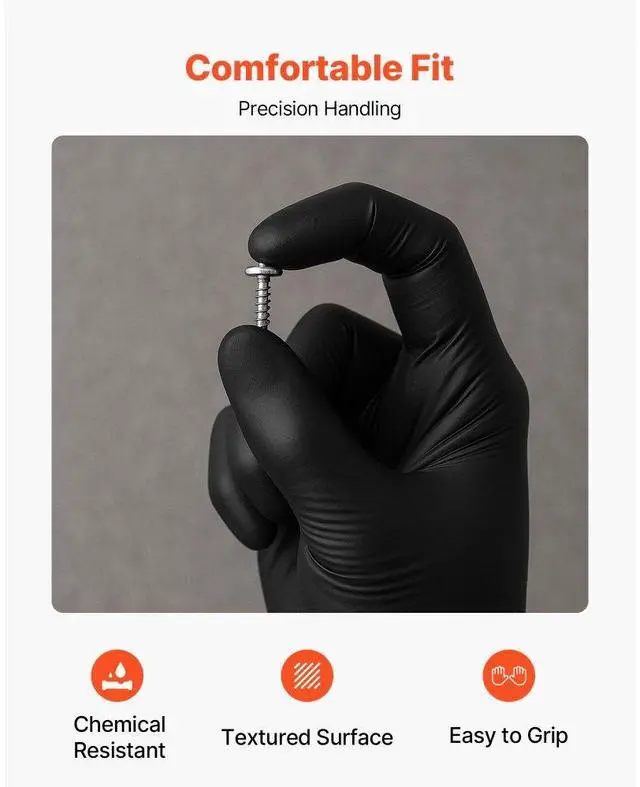 Alt view image 4 of 7 - Black Nitrile Disposable Gloves 4.5 Mil Latex & Powder-Free 100 Count Size M