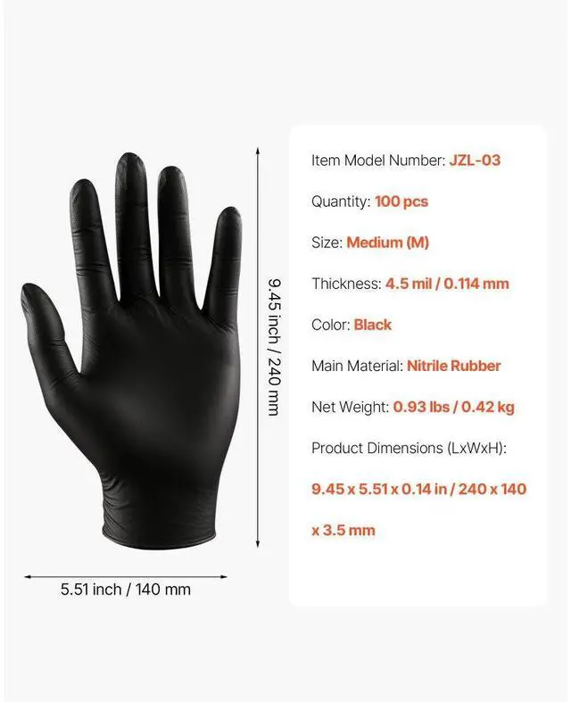 Alt view image 7 of 7 - Black Nitrile Disposable Gloves 4.5 Mil Latex & Powder-Free 100 Count Size M