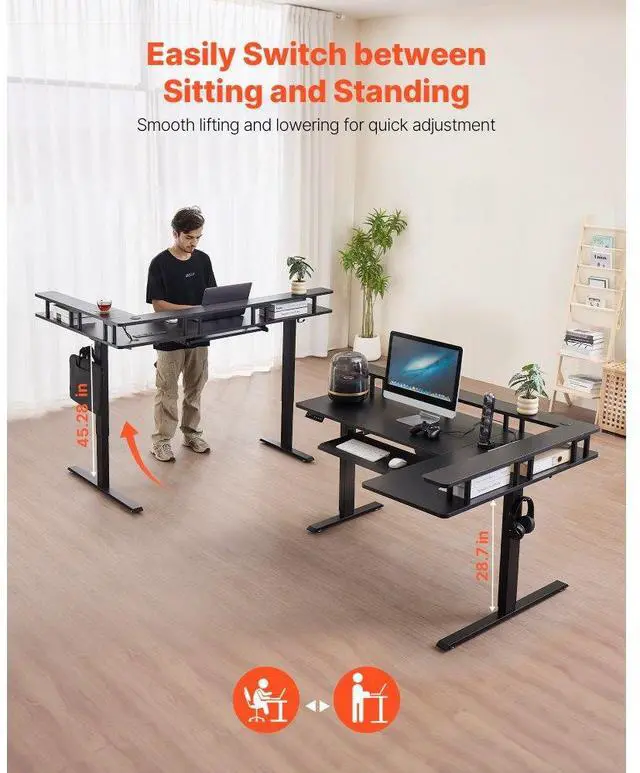 Alt view image 2 of 7 - VEVOR L Shaped Desk Electric Adjustable Height Corner Desk with Keyboard Tray