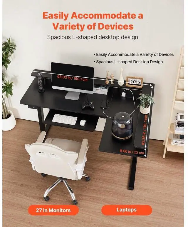 Alt view image 3 of 7 - VEVOR L Shaped Desk Electric Adjustable Height Corner Desk with Keyboard Tray