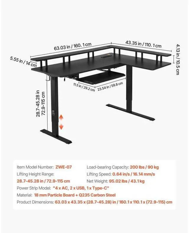 Alt view image 7 of 7 - VEVOR L Shaped Desk Electric Adjustable Height Corner Desk with Keyboard Tray