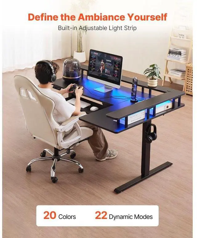 Alt view image 5 of 7 - VEVOR L Shaped Desk Electric Adjustable Height Corner Desk with Keyboard Tray