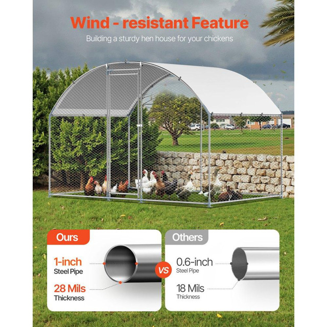 Walk-in Metal Chicken Coop 9.8x13.1x6.5 Ft With Spire Roof & Run Cover