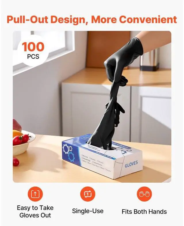 Alt view image 3 of 7 - Black Nitrile Disposable Gloves 4.5 Mil Latex & Powder-Free 100 Count Size L