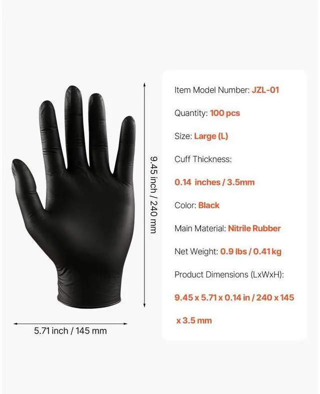 Alt view image 7 of 7 - Black Nitrile Disposable Gloves 4.5 Mil Latex & Powder-Free 100 Count Size L