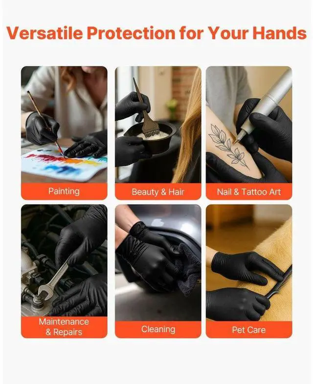 Alt view image 6 of 7 - Black Nitrile Disposable Gloves 4.5 Mil Latex & Powder-Free 100 Count Size L