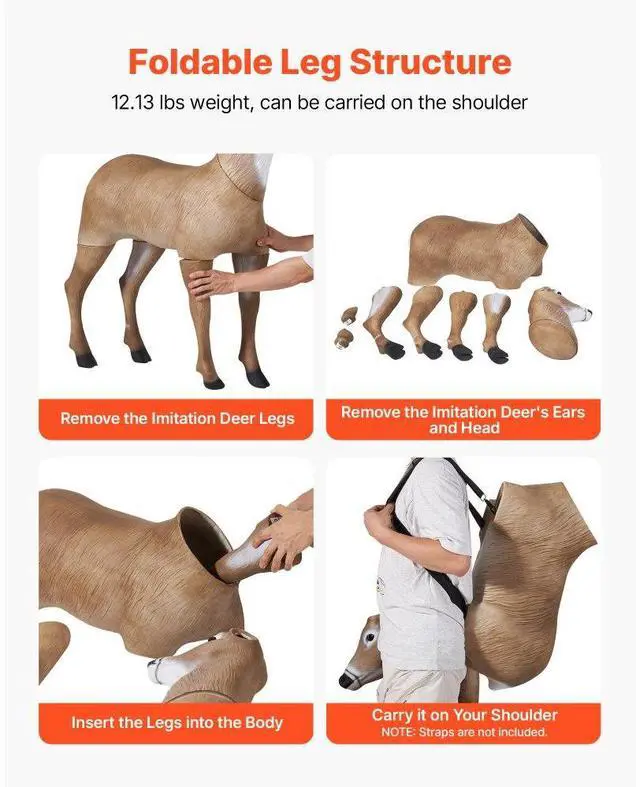 Alt view image 4 of 14 - Deer Decoy Outdoor Realistic Durable Doe Decoys for Hunting Foldable Legs 1-Pack