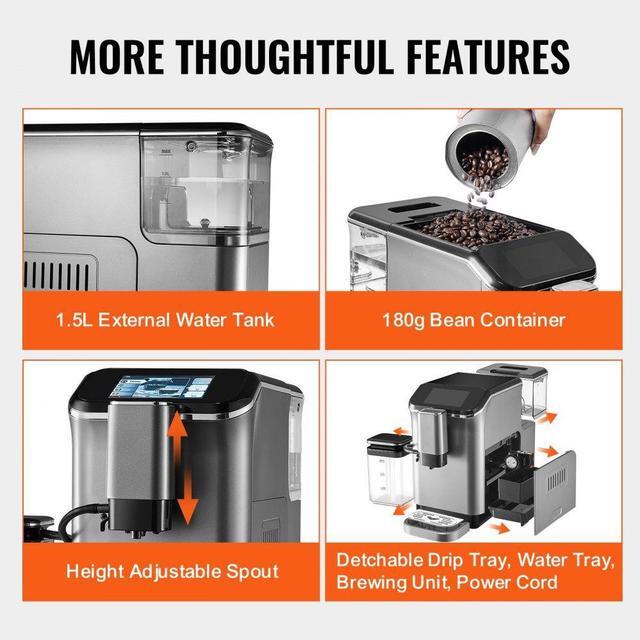 Alt view image 6 of 7 - Fully Automatic Espresso Machine 20 Bar with Auto Milk Frother & Grinder
