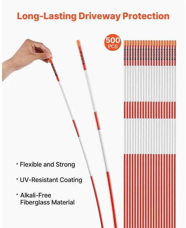 Alt view image 2 of 7 - 500Pcs Reflective Driveway Markers 1/4" Dia 48 in Snow Stakes Reflectors Orange