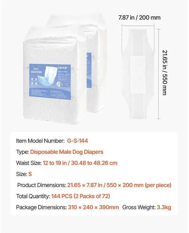 Alt view image 7 of 7 - VEVOR Disposable Male Dog Diapers Super Absorbent Male Dog Wraps S 144 Count