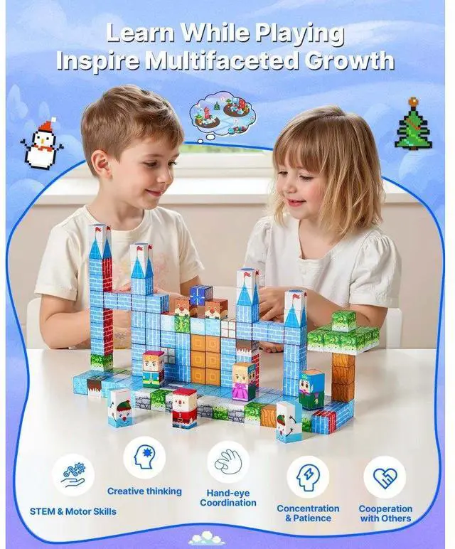 Alt view image 4 of 7 - VEVOR Magnetic Blocks 150 PCS Glacier Castle Set STEM Montessori Sensory Toys