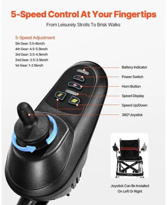 Alt view image 2 of 7 - Electric Wheelchair 220lbs Capacity Foldable Lightweight 12 Mile