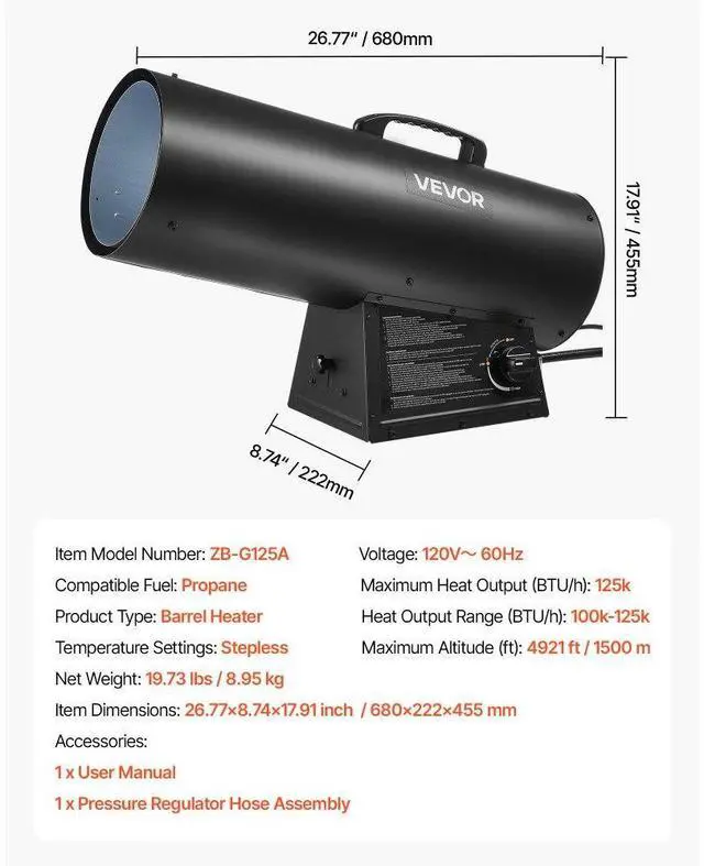 Alt view image 7 of 7 - Portable Propane Air Heater 125000BTU Stepless Temp Settings Outdoor