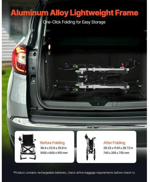 Alt view image 4 of 7 - Electric Wheelchair 220lbs Capacity Foldable Lightweight 12 Mile
