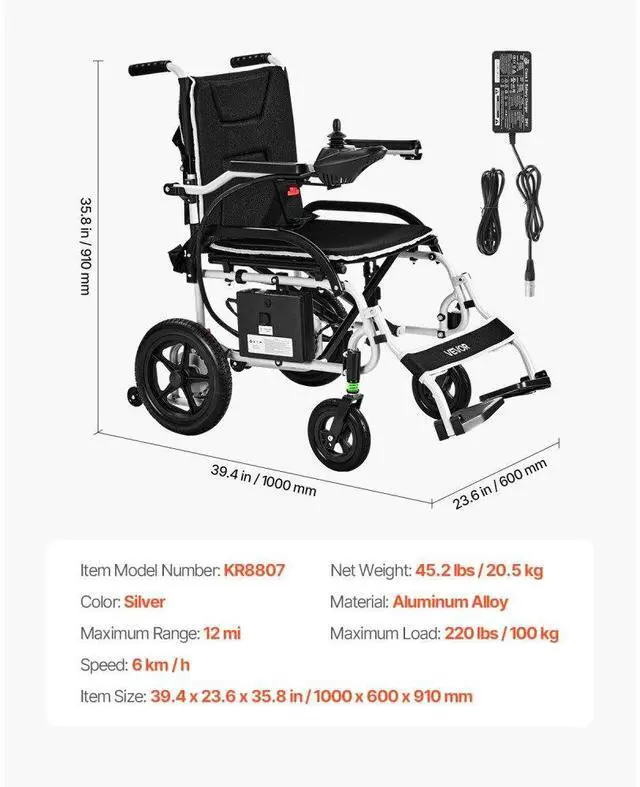 Alt view image 7 of 7 - Electric Wheelchair 220lbs Capacity Foldable Lightweight 12 Mile