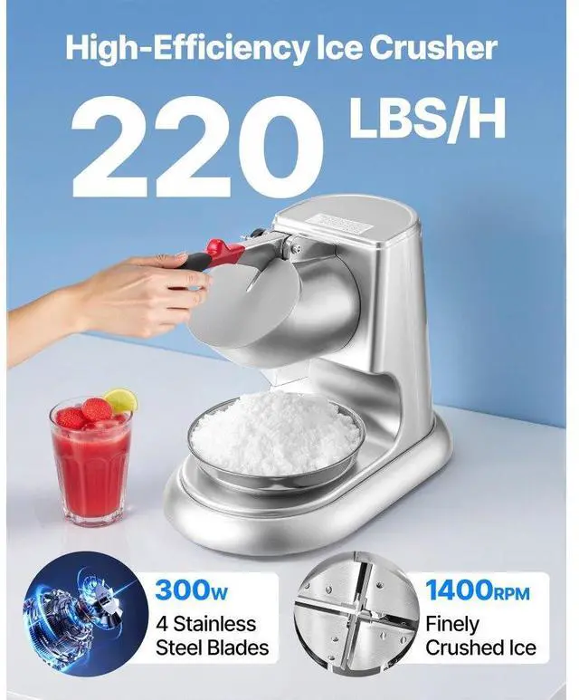 Alt view image 2 of 7 - Commercial Ice Crusher 220LBS/H Electric Snow Cone Maker Shaved Ice Silver