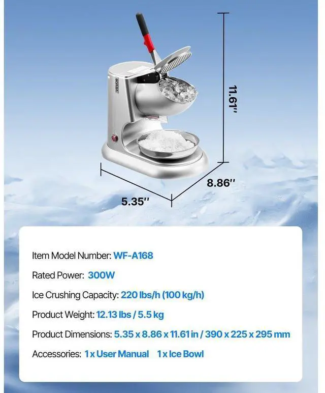 Alt view image 7 of 7 - Commercial Ice Crusher 220LBS/H Electric Snow Cone Maker Shaved Ice Silver